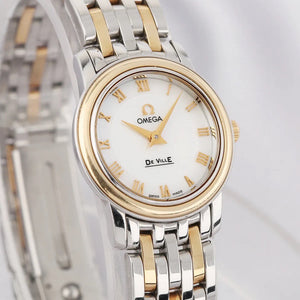 ✨Pre-Owned OMEGA De Ville Ladies Quartz 22mm Watch 🤍 | 18K Gold & Steel | MOP Dial | Grain of Rice Bracelet | 4370.71.00 💫