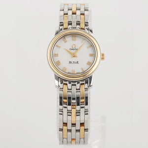 ✨Pre-Owned OMEGA De Ville Ladies Quartz 22mm Watch 🤍 | 18K Gold & Steel | MOP Dial | Grain of Rice Bracelet | 4370.71.00 💫